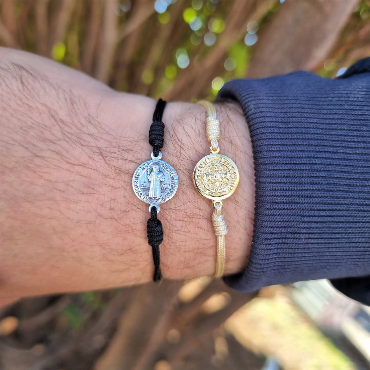 St Benedict Medal Bracelet - Adjustable Cord in Any Color Adult / Teen / Gold