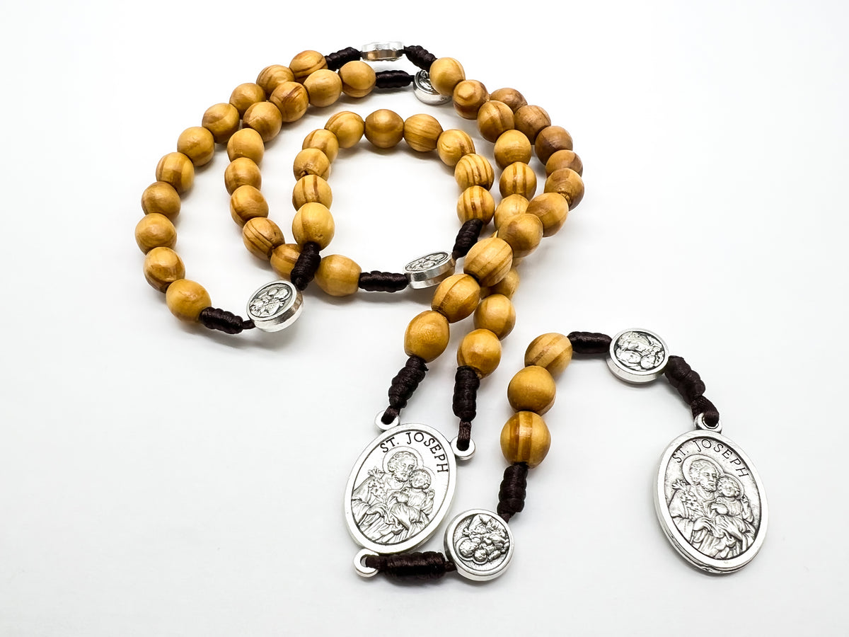 St Joseph Olive Wood Rosary Chaplet Saint Joseph Medal Charm