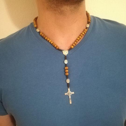 Olive Wood Beads Saint Benedict Rosary Necklace MedjugorjeGifts