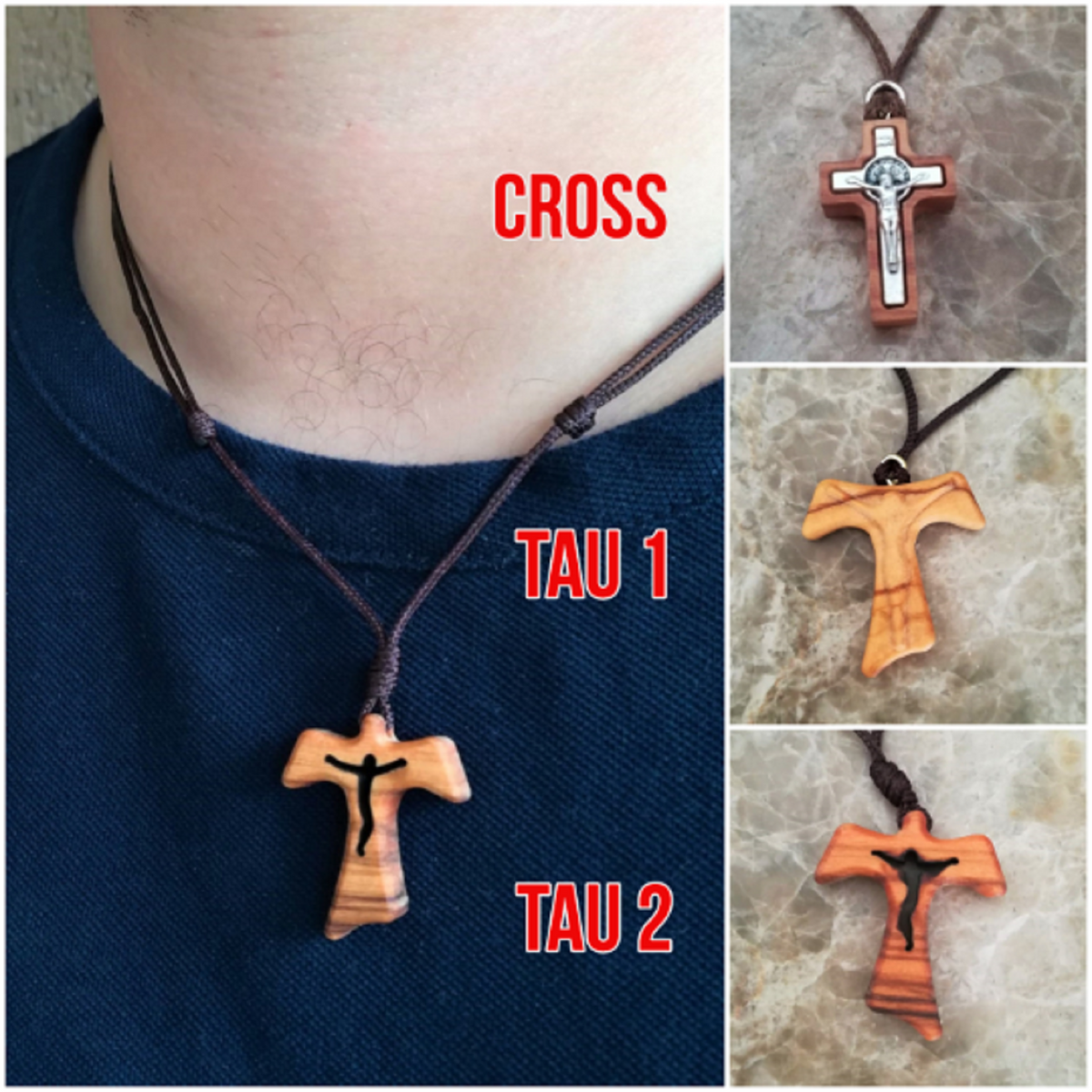 Tau Olive Wood Cross Necklaces 1.5 Inch Bulk Price