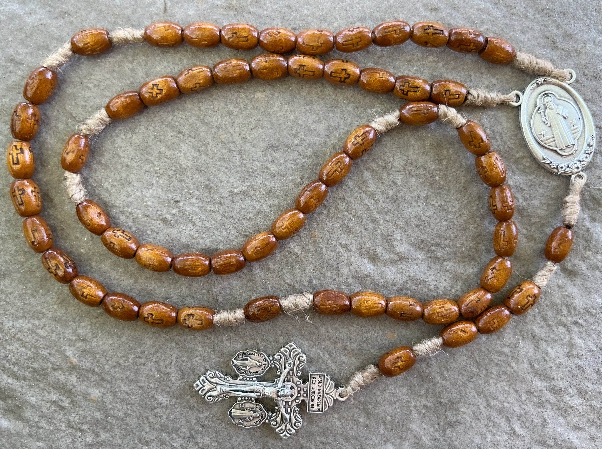 Saint St Benedict Wooden Rosary for Men Women Wood Prayer Beads