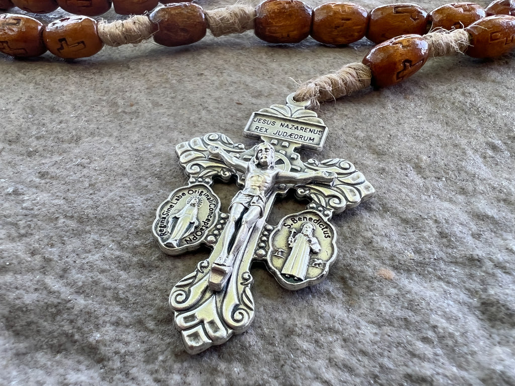 Pardon Crucifix Rosary With St Benedict Medal And Wooden Prayer Beads