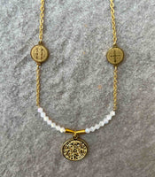 
              St Benedict Golden Dainty Chain Necklace With Beads
            