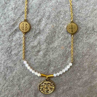 St Benedict Golden Dainty Chain Necklace With Beads