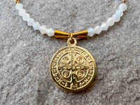 
              St Benedict Golden Dainty Chain Necklace With Beads
            