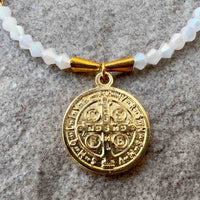 St Benedict Golden Dainty Chain Necklace With Beads