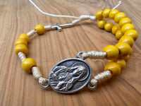 
              Yellow Wooden Prayer Beads Rosary Bracelet Immaculate Sacred Heart Mary Jesus
            