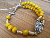 
              Yellow Wooden Prayer Beads Rosary Bracelet Immaculate Sacred Heart Mary Jesus
            