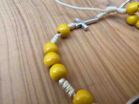 
              Yellow Wooden Prayer Beads Rosary Bracelet Immaculate Sacred Heart Mary Jesus
            