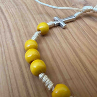 Yellow Wooden Prayer Beads Rosary Bracelet Immaculate Sacred Heart Mary Jesus