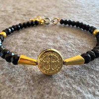 Catholic Bracelet With Golden St Benedict Medal Religious Gift For Women Girls