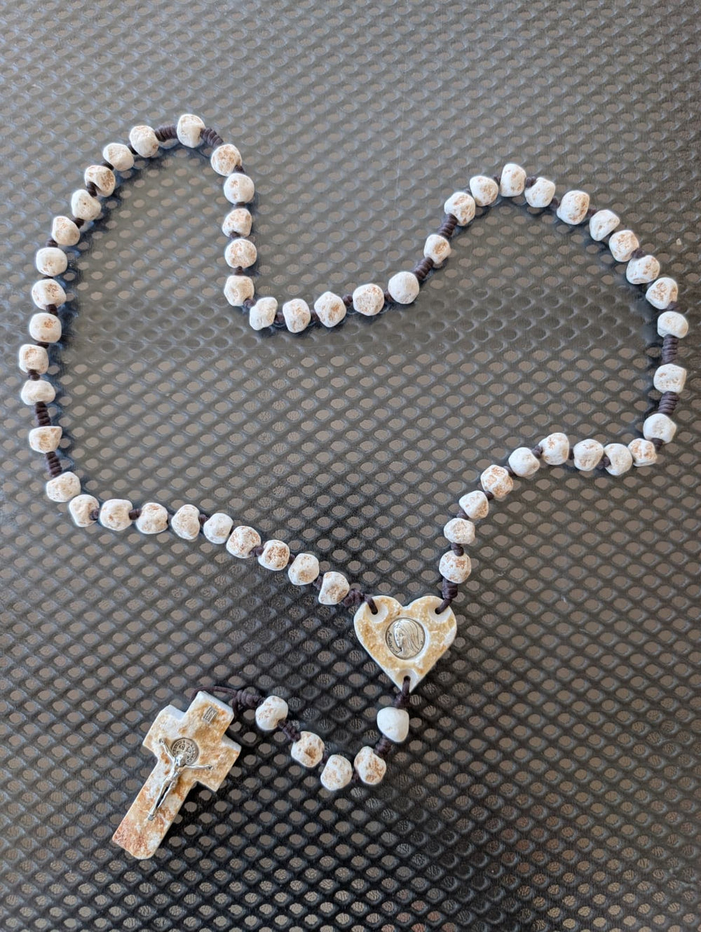 Large Catholic Blessing Rosary Natural Stone Beads Handmade In Medjugorje Home Decor
