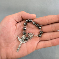 Peace & Protection Catholic Rosary Bracelet – Handmade Hematite Pocket Rosary with Holy Spirit Medal