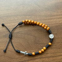 Handmade Rosary Bracelet with Carlo Acutis Medal – Olive Wood Beads & Cross – Adjustable Catholic Bracelet from Medjugorje