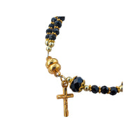 
              Elegant Womans Black Crystal Bead Bracelet With Gold Crucifix And Virgin Mary Medal Double Layered With Gold Accents
            