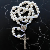
              White Pearl Rosary Handmade in Medjugorje Catholic Prayer Beads For Women
            