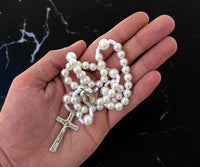 
              White Pearl Rosary Handmade in Medjugorje Catholic Prayer Beads For Women
            