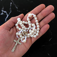 White Pearl Rosary Handmade in Medjugorje Catholic Prayer Beads For Women