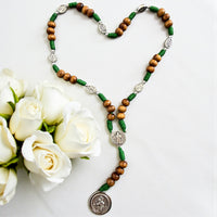 
              Christian Handmade Rosary with St. Benedict, St. Michael & St. Christopher – Olive Wood Beads – Custom Cord & Bead Options – Protection Gift from Medjugorje
            