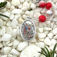 
              Handmade Catholic Prayer Rosary with Semi Colored Saint Michael Medal, Religious Catholic Gift
            