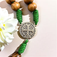 
              Christian Handmade Rosary with St. Benedict, St. Michael & St. Christopher – Olive Wood Beads – Custom Cord & Bead Options – Protection Gift from Medjugorje
            