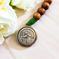 
              Christian Handmade Rosary with St. Benedict, St. Michael & St. Christopher – Olive Wood Beads – Custom Cord & Bead Options – Protection Gift from Medjugorje
            