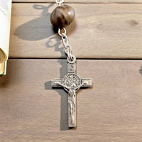 Faithful Mini Rosary – Natural Stone & Job’s Tears Beads | St. Benedict Crucifix & Divine Mercy / Virgin Mary Medal | Handmade in Medjugorje