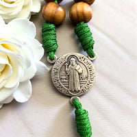 
              Christian Handmade Rosary with St. Benedict, St. Michael & St. Christopher – Olive Wood Beads – Custom Cord & Bead Options – Protection Gift from Medjugorje
            