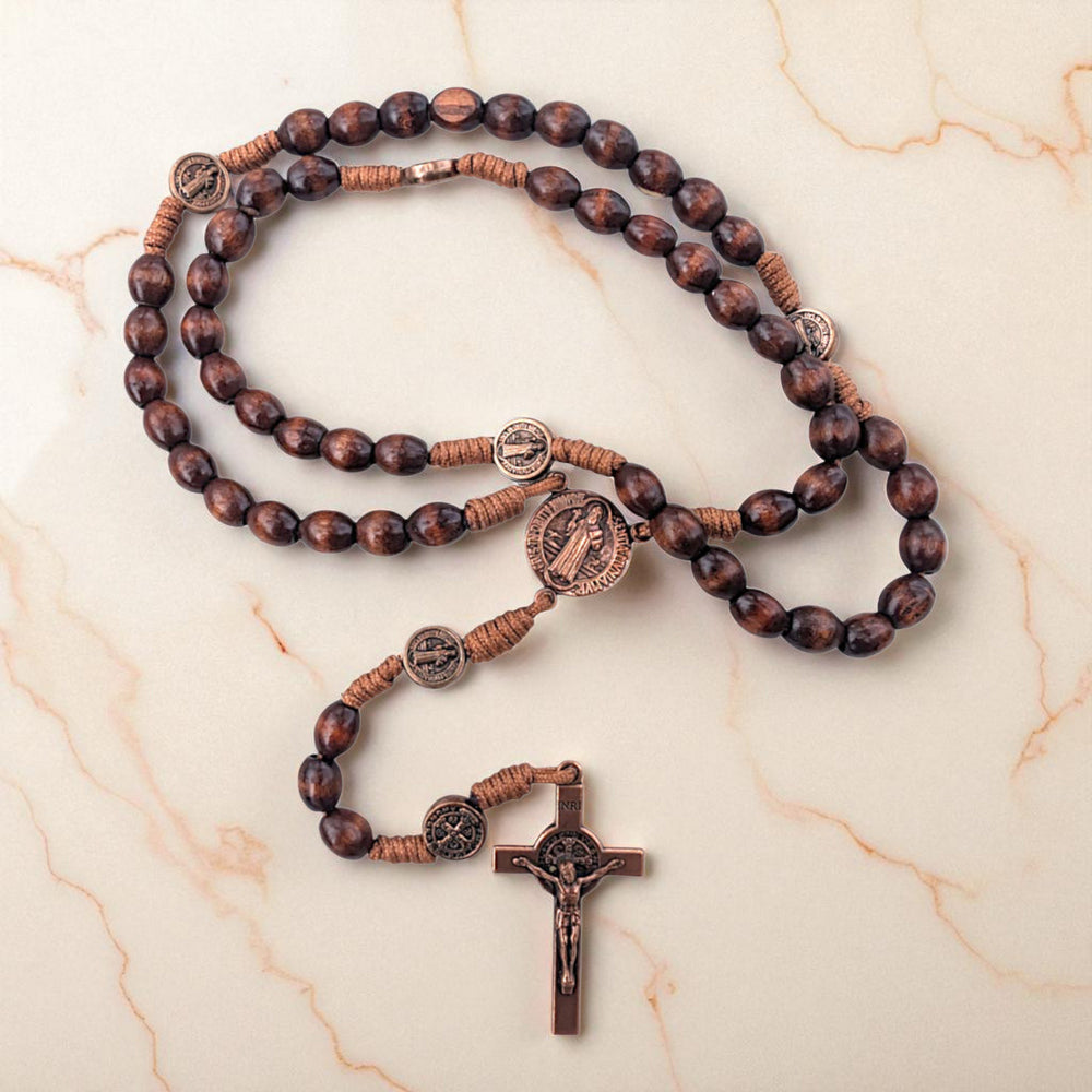 St Benedict Rosary Handmade From Medjugorje With Dark Wood Beads & Bronze Crucifix Religious Spiritual Faith Gift