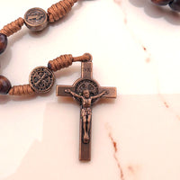 
              St Benedict Rosary Handmade From Medjugorje With Dark Wood Beads & Bronze Crucifix Religious Spiritual Faith Gift
            
