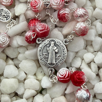 
              Handmade Catholic Prayer Rosary with Semi Colored Saint Michael Medal, Religious Catholic Gift
            