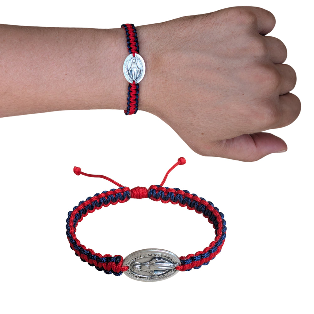 Handmade Macrame Bracelet Miraculous Medal Customizable Colors And Saint Medals Adjustable Religious Cord Bracelet