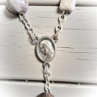 Faithful Mini Rosary – Natural Stone & Job’s Tears Beads | St. Benedict Crucifix & Divine Mercy / Virgin Mary Medal | Handmade in Medjugorje