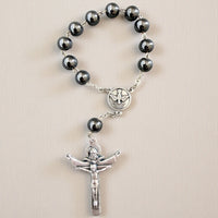 
              Peace & Protection Catholic Rosary Bracelet – Handmade Hematite Pocket Rosary with Holy Spirit Medal
            