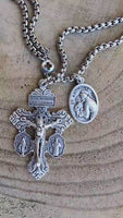 
              Personalized Pardon Crucifix Necklace With Interchangeable Saint Medal And Adjustable Stainless Steel Chain Unisex
            