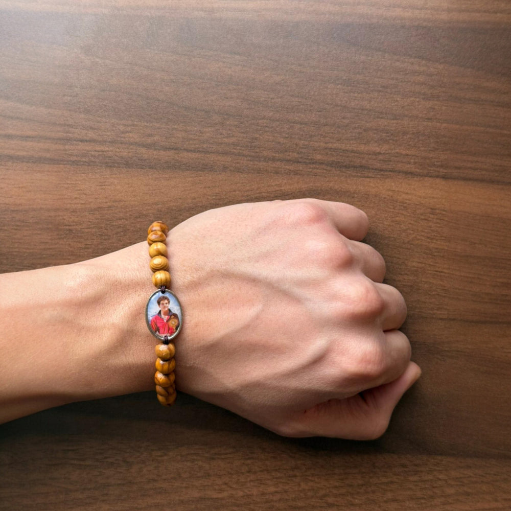Saint Carlo Acutis Olive Wood Adjustable Bracelet - Handmade Catholic Gift from Medjugorje