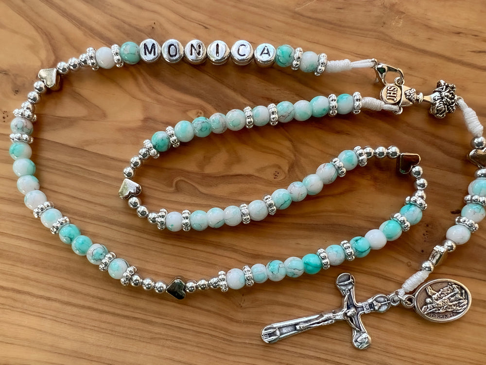 Medjugorje Personalized Rosary Necklace With Name – St. Michael & Guardian Angel Pendant