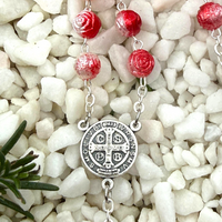 
              Handmade Catholic Prayer Rosary with Semi Colored Saint Michael Medal, Religious Catholic Gift
            