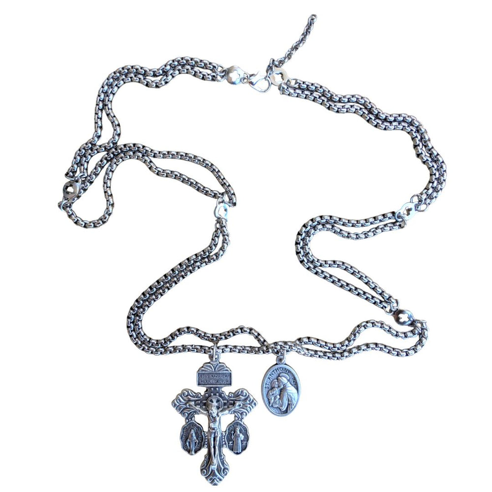 Personalized Pardon Crucifix Necklace With Interchangeable Saint Medal And Adjustable Stainless Steel Chain Unisex