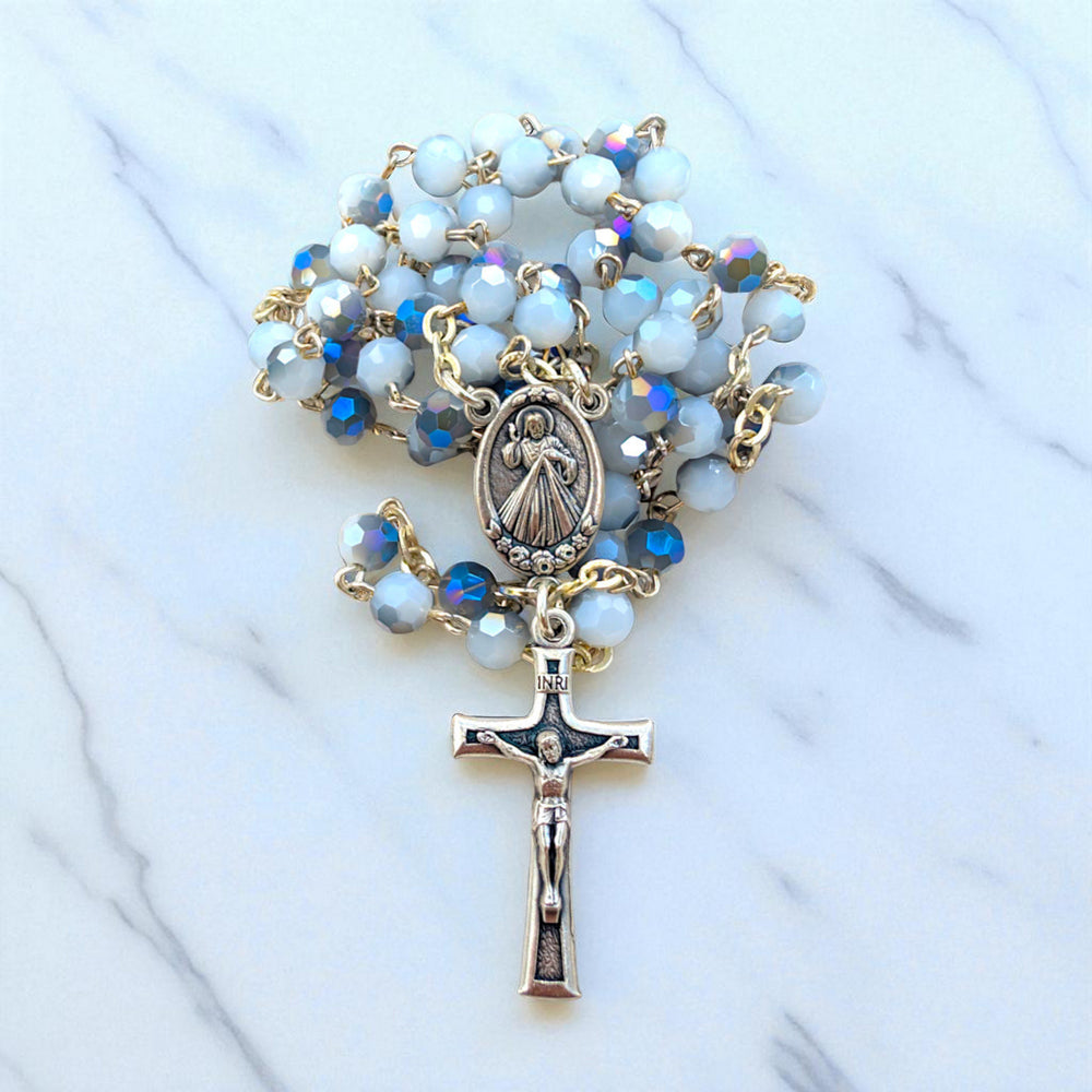 Heavenly Blue Beads Medjugorje Rosary – Divine Mercy & Our Lady | Handmade Catholic Prayer Beads for Peace & Protection