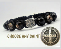 
              Saint Charm Bracelet With Black Beads - Choose Saint
            