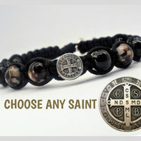 Saint Charm Bracelet With Black Beads - Choose Saint