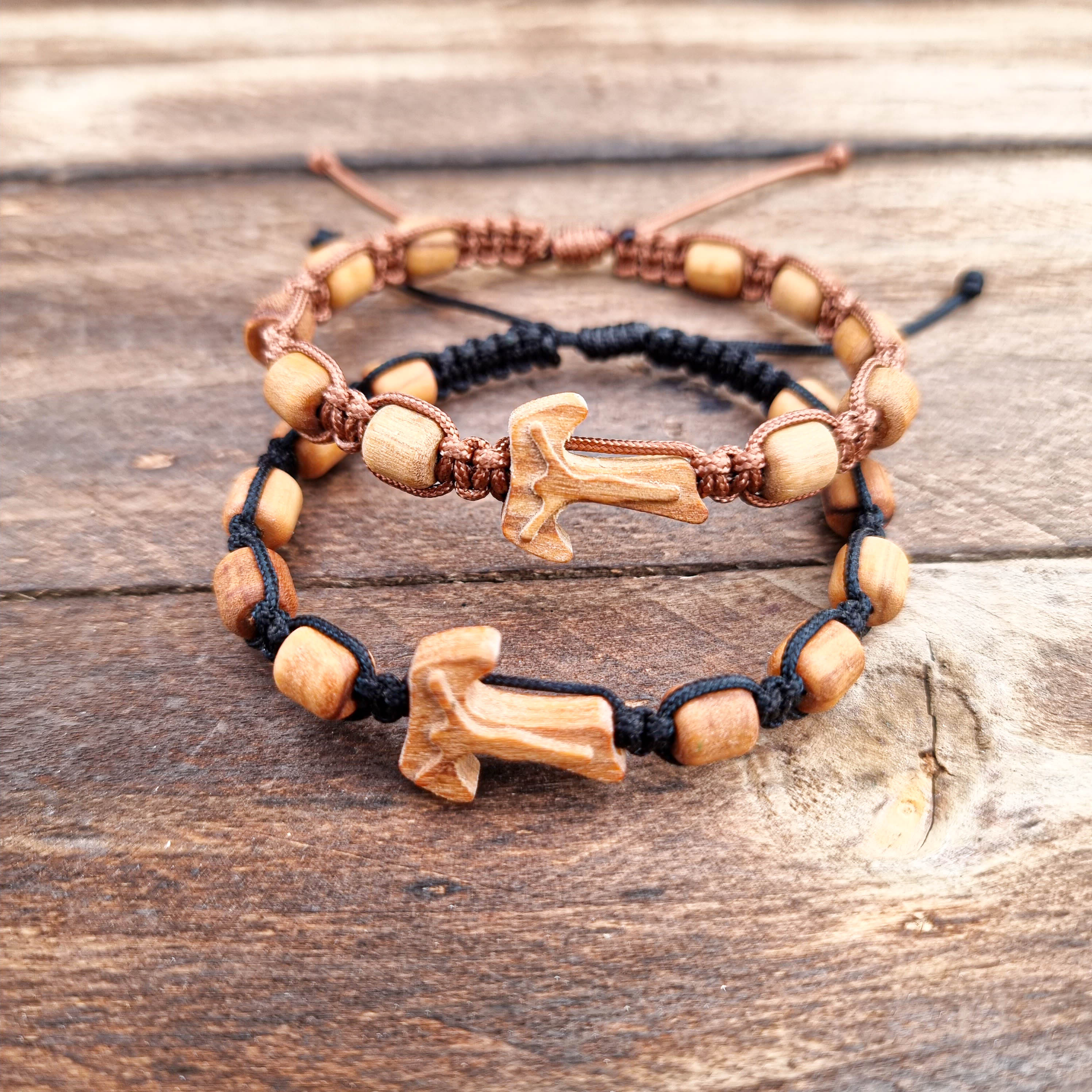 Olive Wood Tau Cross Bracelet With Ten Beads MedjugorjeGifts