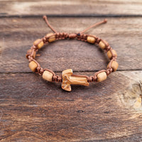 
              Olive Wood Cross Tau Bracelet With Ten Wooden Prayer Beads
            