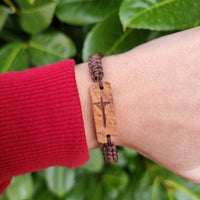 
              Wooden Catholic Block Bracelet With Cross Engraving
            