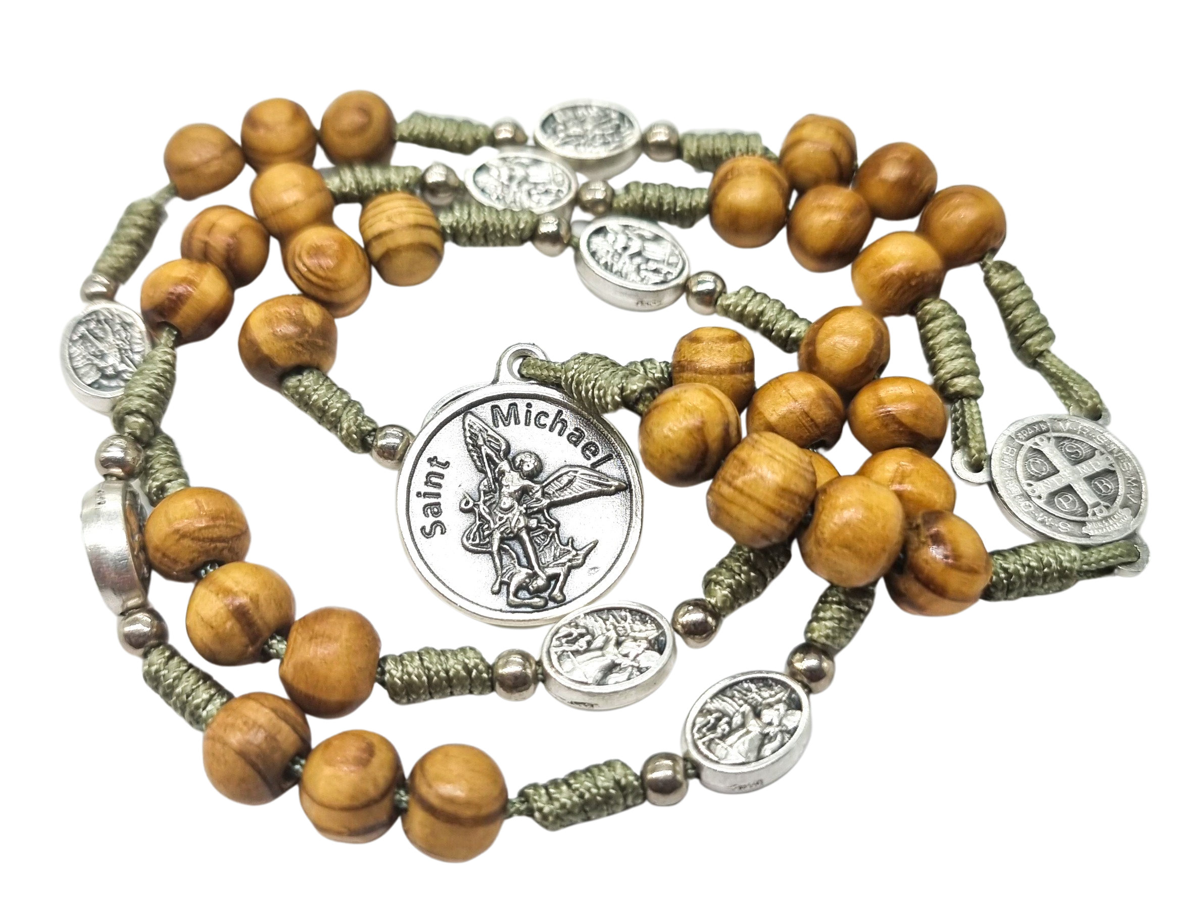 Archangel Saint Michael Spiritual Bracelet With Wood Beads