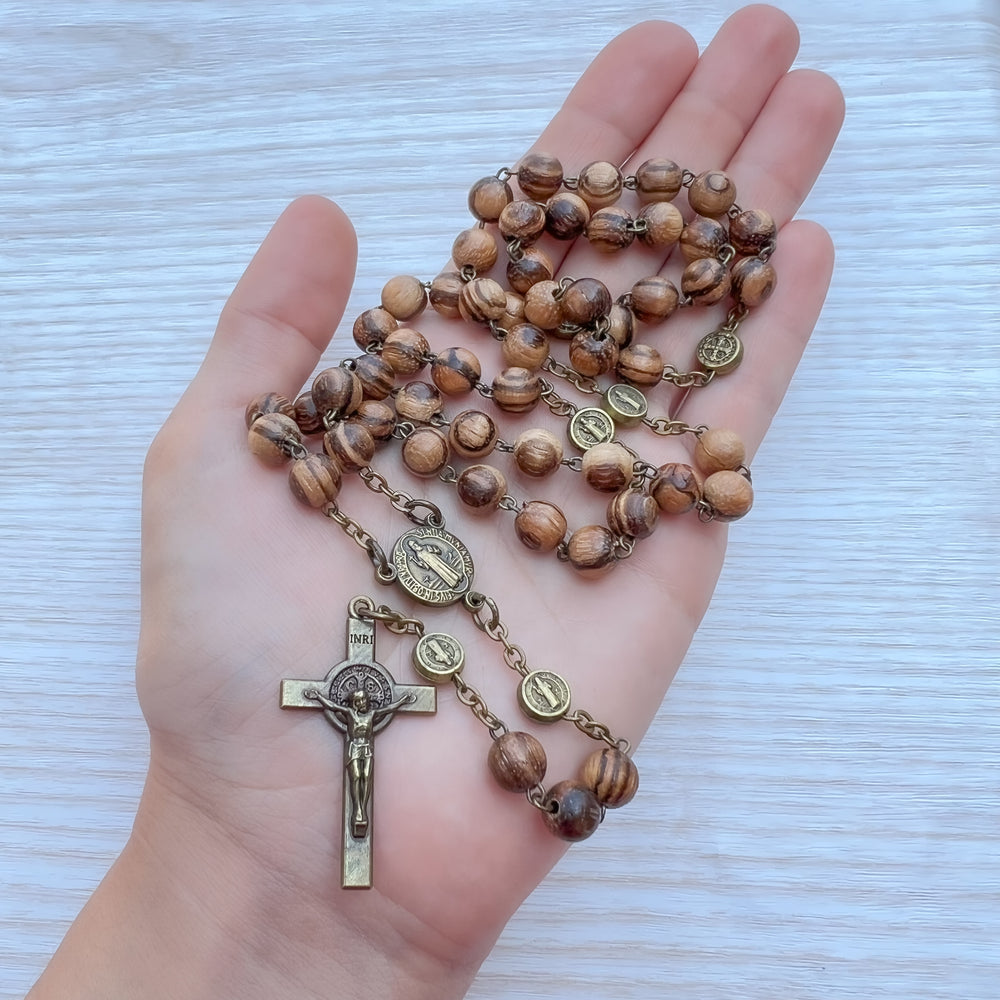 Nut Walnut Wooden Beads Rosary, Handmade Catholic Rosary