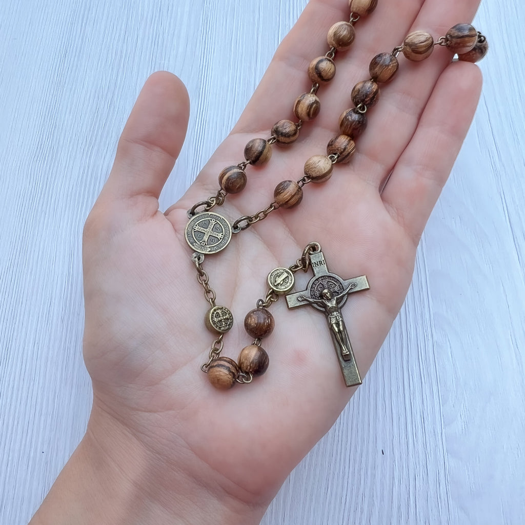 Jerusalem Olive Wood rosary necklace Soil Handmade Holy Land Oval Beads  Cross | eBay