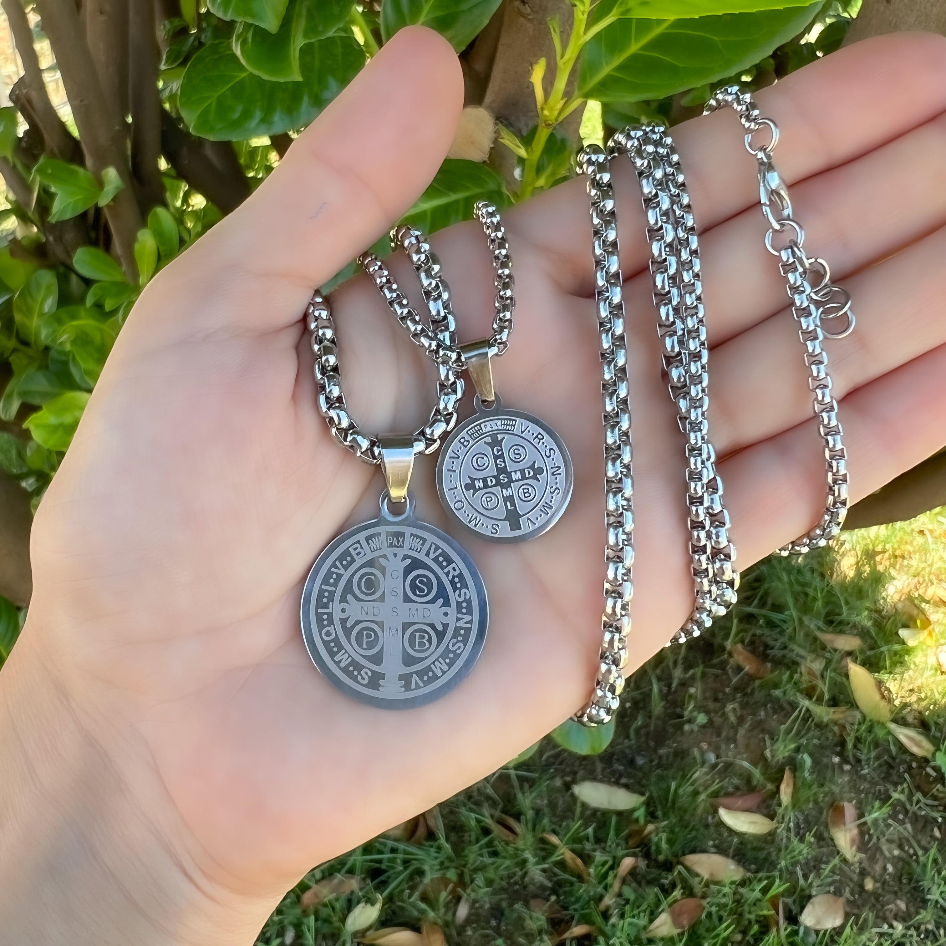 Saint Benedict Medallion Stainless Steel Catholic Necklaces 16-18 / Thicker Chain and Larger Medal