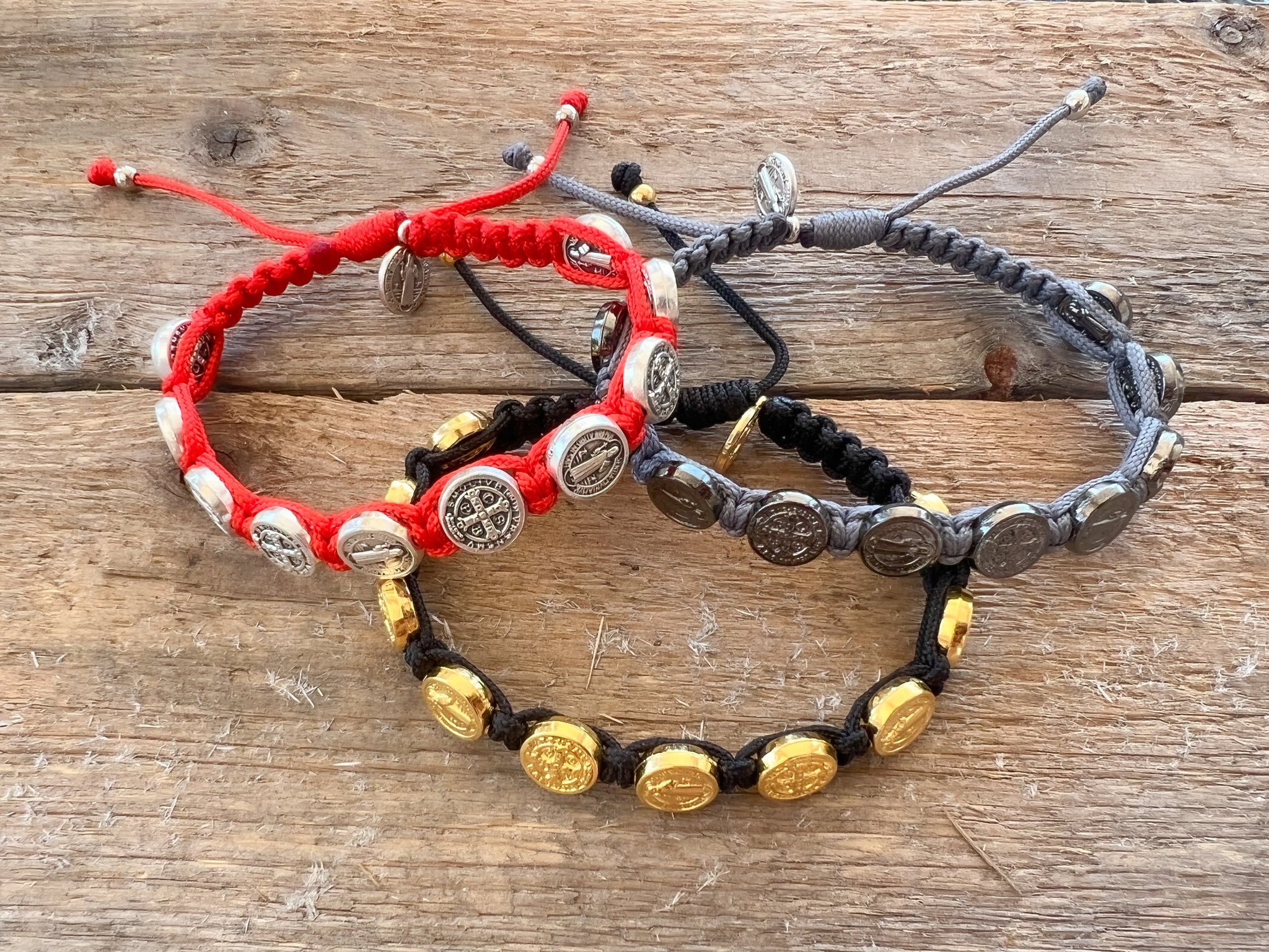 Woven St. Benedict Medal Bracelet With Medjugorje Stones - Adjustable Catholic Religious Jewelry - View #5
